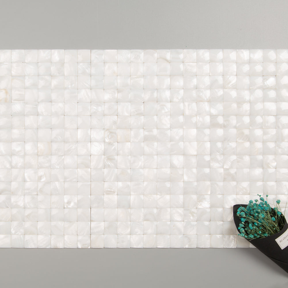 White Mother Of Pearl Shell Mosaic 3D Cambered Curved Arched Square Tile Pack of 10 Sheets