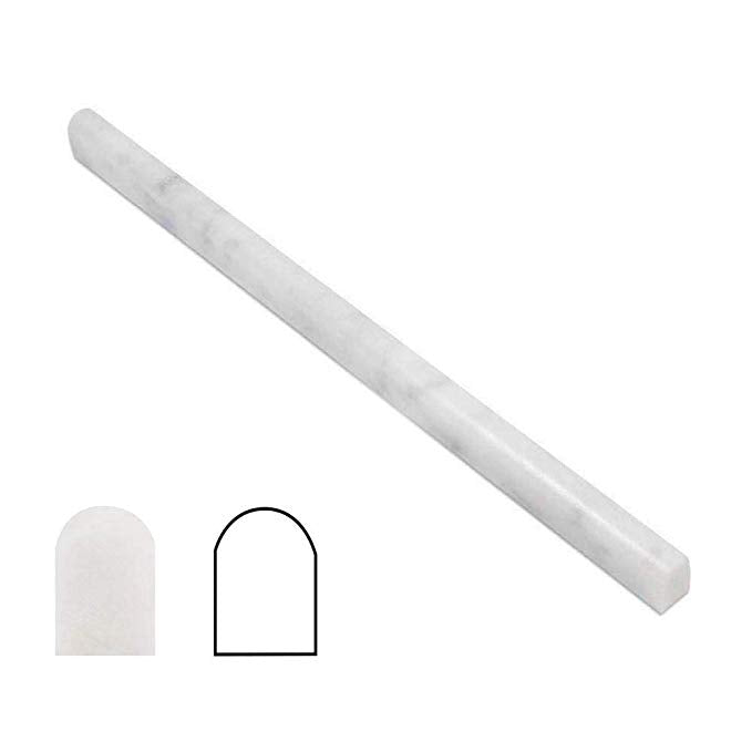 Diflart Carrara White Marble Pencil Liner 3/4" ×12" Bullnose Trim Tile Polished 15 Pcs per Box