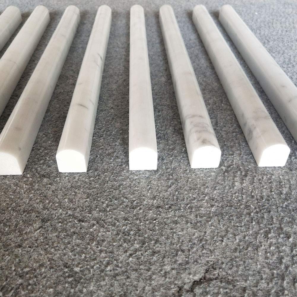 Diflart Carrara White Marble Pencil Liner 3/4" ×12" Bullnose Trim Tile Polished 15 Pcs per Box