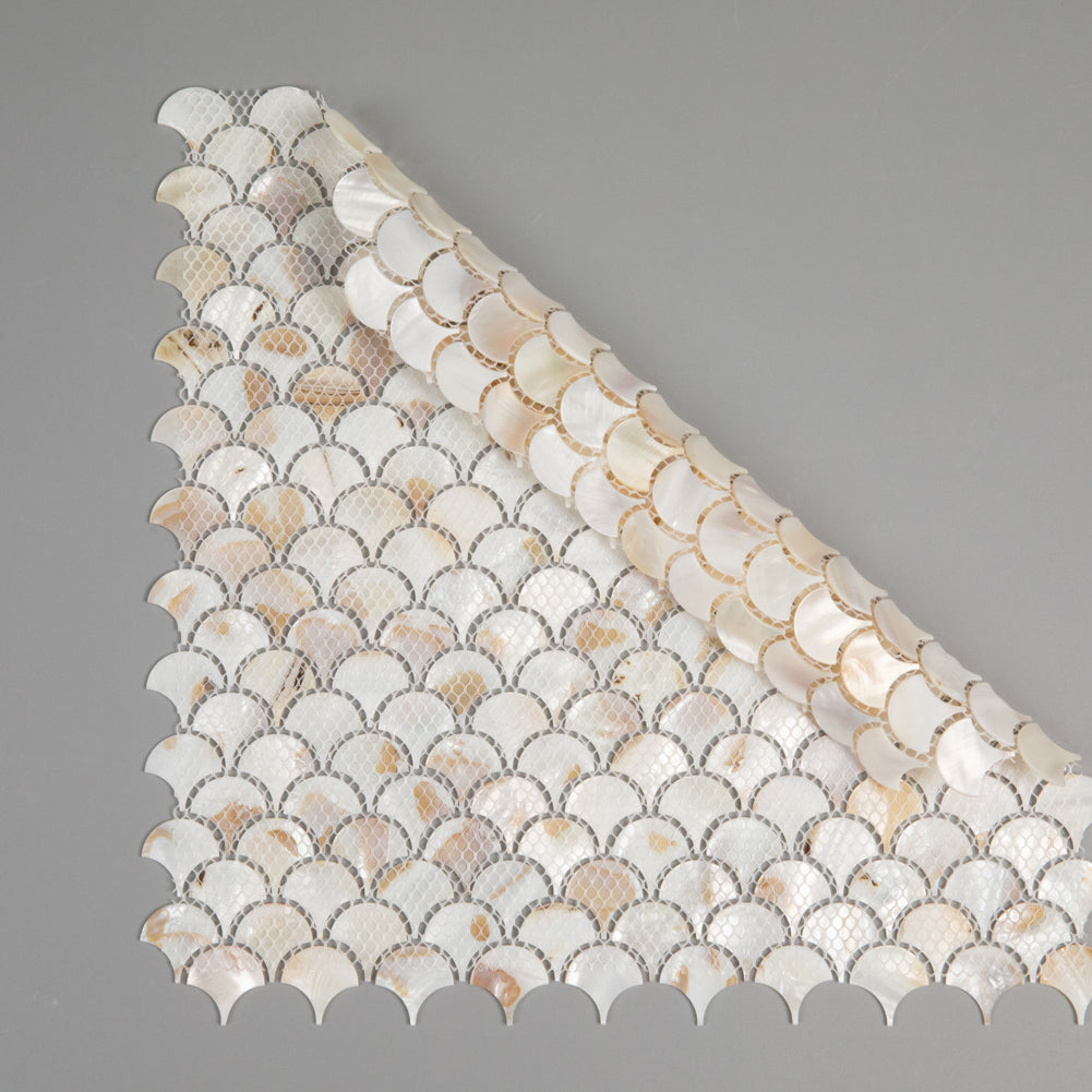 Diflart Mother of Pearl Fish Scale Backsplash Shell Tile for Kitchen Bathroom Shower Spa Wall Pool Tiles Pack of 6 Sheets