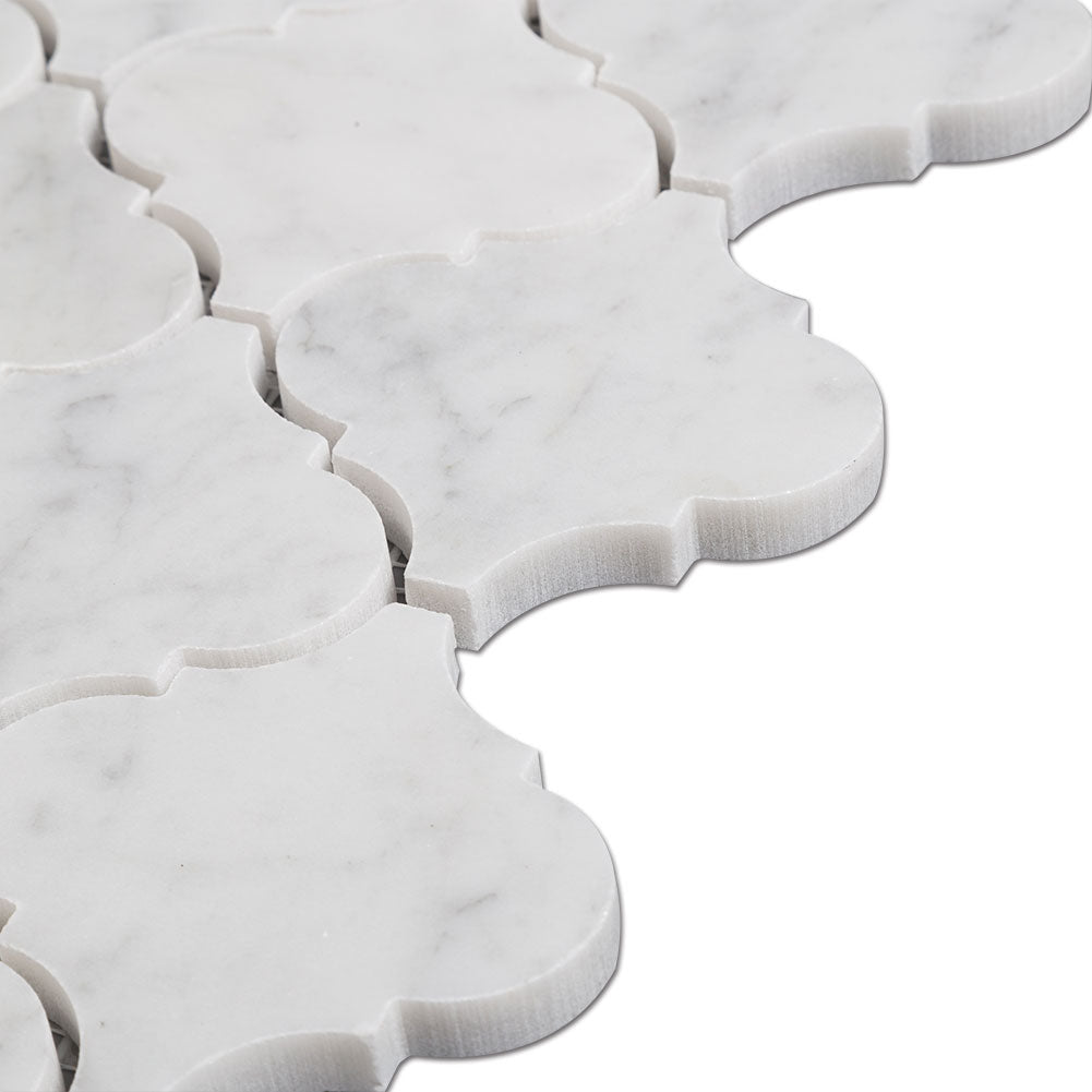 Carrara White Bianco Carrera Marble 3" x 3" Arabesque Polished Mosaic Tile Pack of  5 Sheets