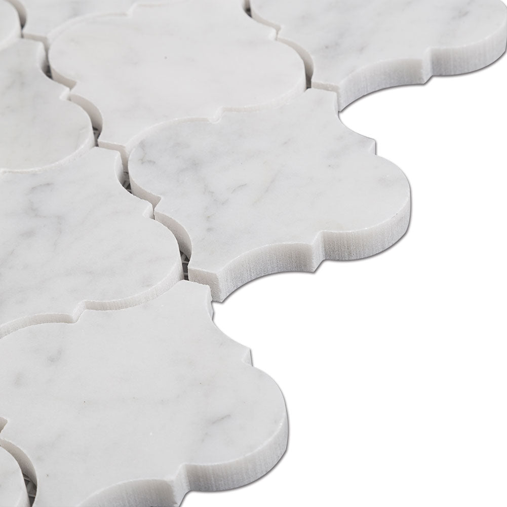 Diflart Carrara White Marble Mosaic Tile, 3 Inch Arabesque, Polished, Marble Backsplash Tiles for Kitchen Bathroom Wall Floor, Pack of 5 Sheets