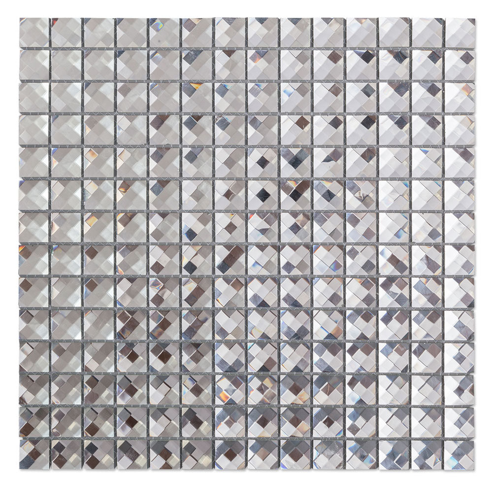 13 Facet Silver Bling Glass Mirror Crystal Mosaic Tile 3/4 Inch Square for Kitchen Bathroom