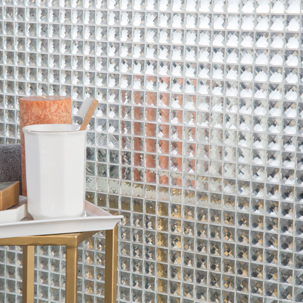 Diflart Mirror Glass Mosaic Tile Crystal Diamond Mosaic Tile Backsplash for Kitchen Bathroom Wall Tiles