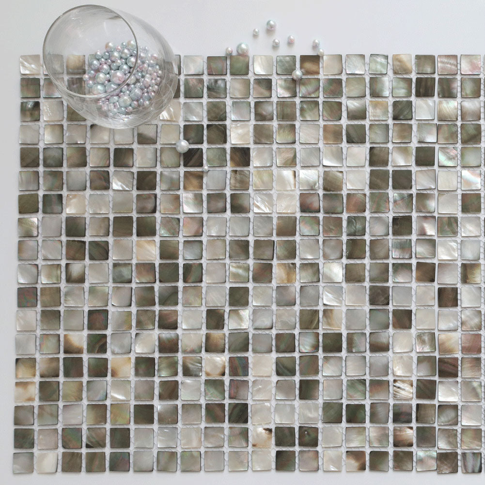 Black Lip Mother of Pearl Shell Square Mosaic Tile Pack of 10 Sheets