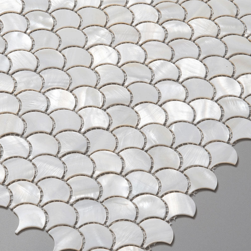 Diflart White Mother of Pearl Shell Fish Scale Mosaic Tile Backsplashe for Kitchen Shower Bathroom Pack of 6 Sheets