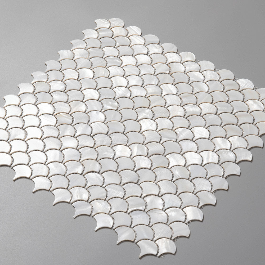 Diflart White Mother of Pearl Shell Fish Scale Mosaic Tile Backsplashe for Kitchen Shower Bathroom Pack of 6 Sheets