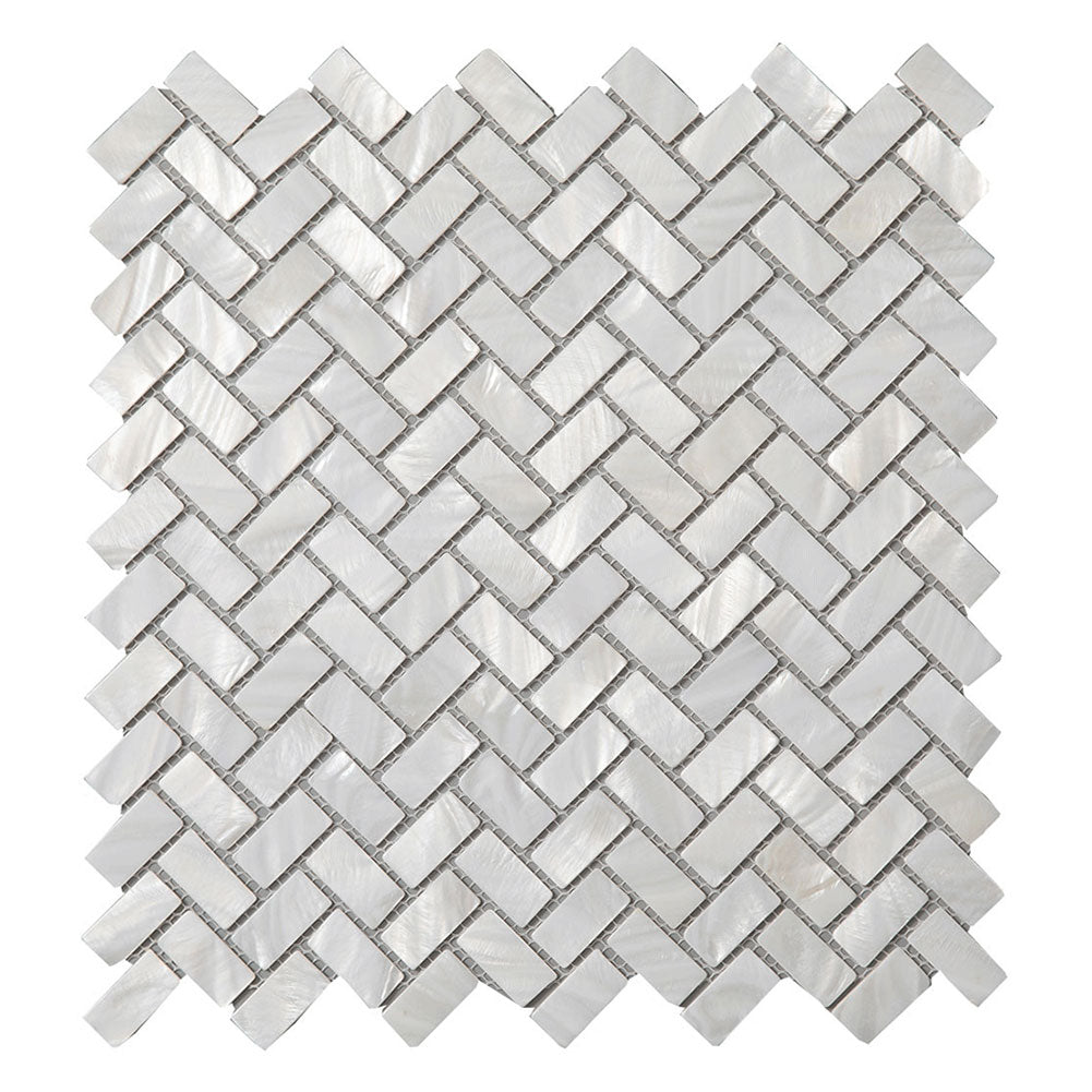 White Mother Of Pearl Shell Herringbone Mosaic Backsplash Tile Pack of 6 Sheets