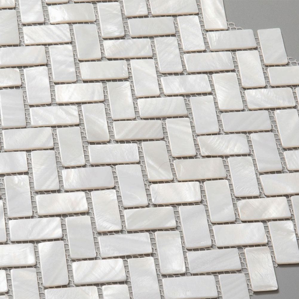 White Mother Of Pearl Shell Herringbone Mosaic Backsplash Tile Pack of 6 Sheets