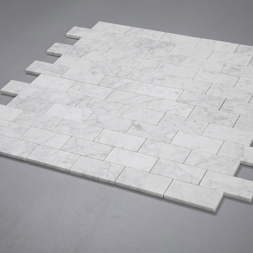 Carrara White Bianco Carrera Marble 2" × 4" Brick Mosaic Tile Pack of 5