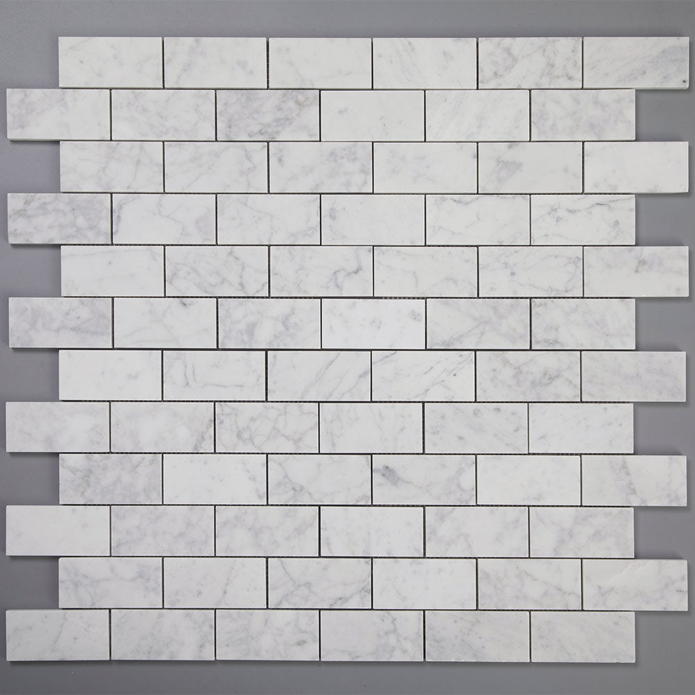 Carrara White Bianco Carrera Marble 2" × 4" Brick Mosaic Tile Pack of 5