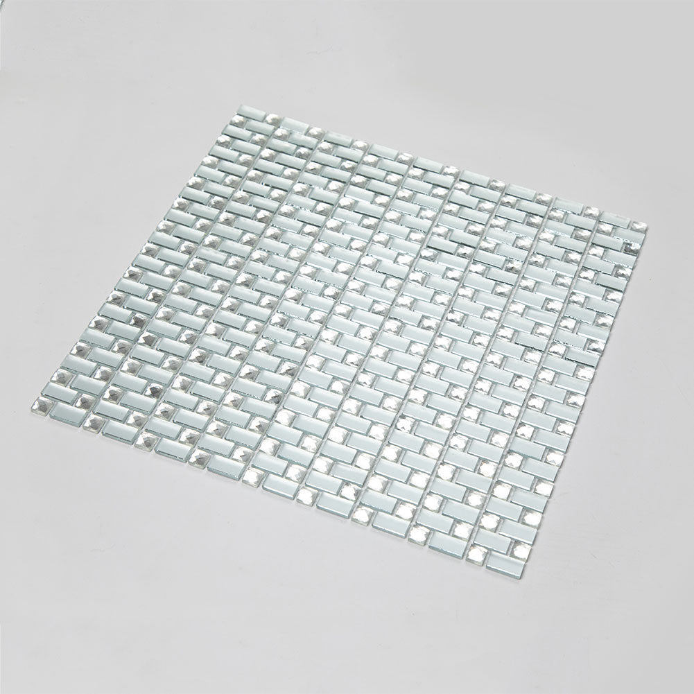 Frosted Glass Crystal Diamond Mirror Mosaic Tile Pack of 5 Sheets
