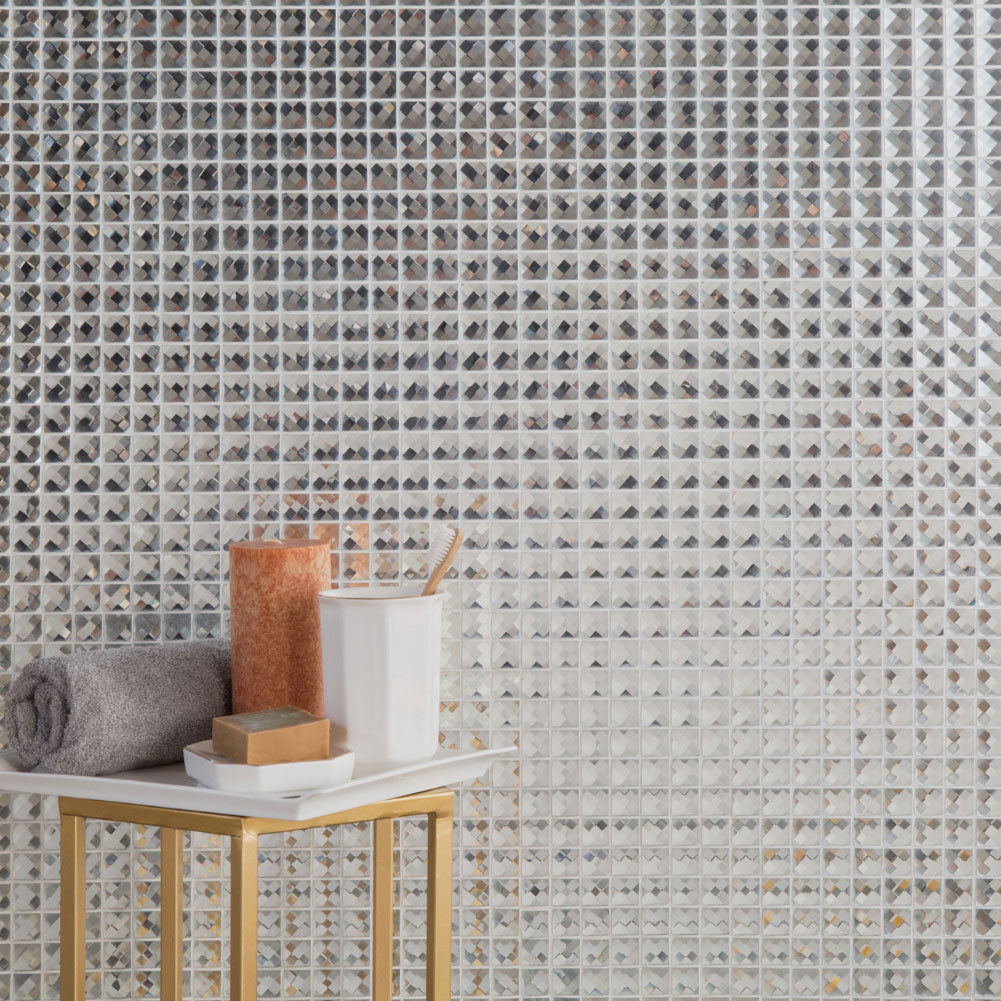 Diflart Mirror Glass Mosaic Tile Crystal Diamond Mosaic Tile Backsplash for Kitchen Bathroom Wall Tiles